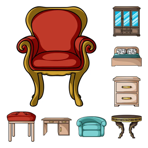 Iconos de dibujos animados de muebles e interiores en la colección de conjuntos para el diseño.Home muebles vector símbolo stock web ilustración . — Archivo Imágenes Vectoriales