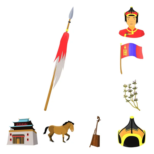 Set koleksiyonu tasarım için ülke Moğolistan karikatür simgeler. Bölge ve dönüm noktası sembol stok web illüstrasyon vektör. — Stok Vektör