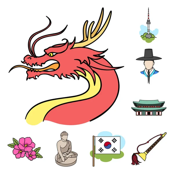 Country South Korea cartoon icons in set collection for design.Travel and attraction vector symbol stock web illustration.