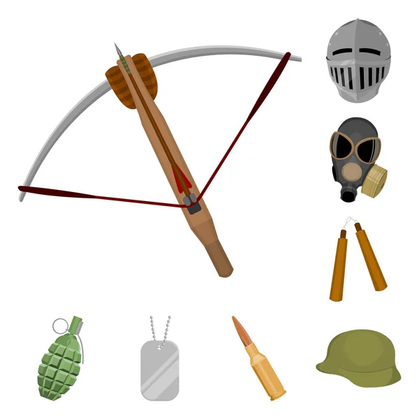 Tipos de armas iconos de dibujos animados en la colección de conjuntos para el diseño.Armas de fuego y armas de hoja vector símbolo stock web ilustración . — Archivo Imágenes Vectoriales