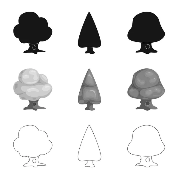 Vektorillustration von Baum und Natursymbol. Sammlung von Baum- und Kronenvektorillustrationen. — Stockvektor