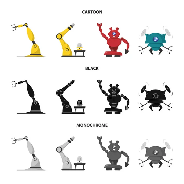 Vektorillustration von Roboter und Fabrikschild. Sammlung von Roboter- und Weltraumvektorsymbolen für Aktien. — Stockvektor