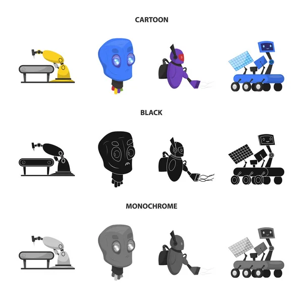 Ilustración vectorial de robot y logotipo de fábrica. Conjunto de robot y vector espacial icono para stock . — Vector de stock