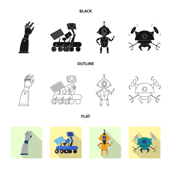 Izolovaný objekt robota a továrna loga. Sbírka robota a prostor vektorové ikony pro stock. — Stockový vektor