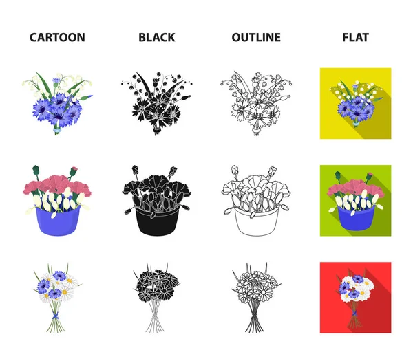 A bouquet of fresh flowers cartoon,black,outline,flat icons in set collection for design. Various bouquets vector symbol stock web illustration. — Stock Vector