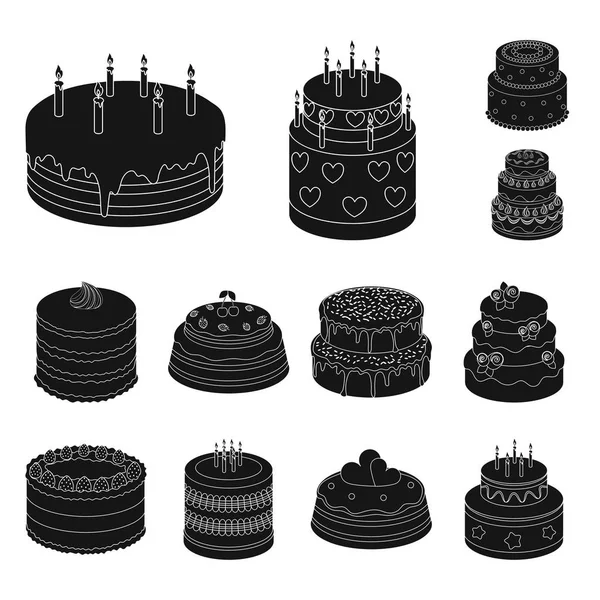 Kuchen und Dessert schwarze Symbole in Set-Kollektion für Design. Urlaub Kuchen Vektor Symbol Lager Web-Illustration. — Stockvektor