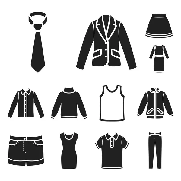 Różnego rodzaju ubrania czarne ikony w kolekcja zestaw do projektowania. Ubrania i styl symbol web czas ilustracja wektorowa. — Wektor stockowy