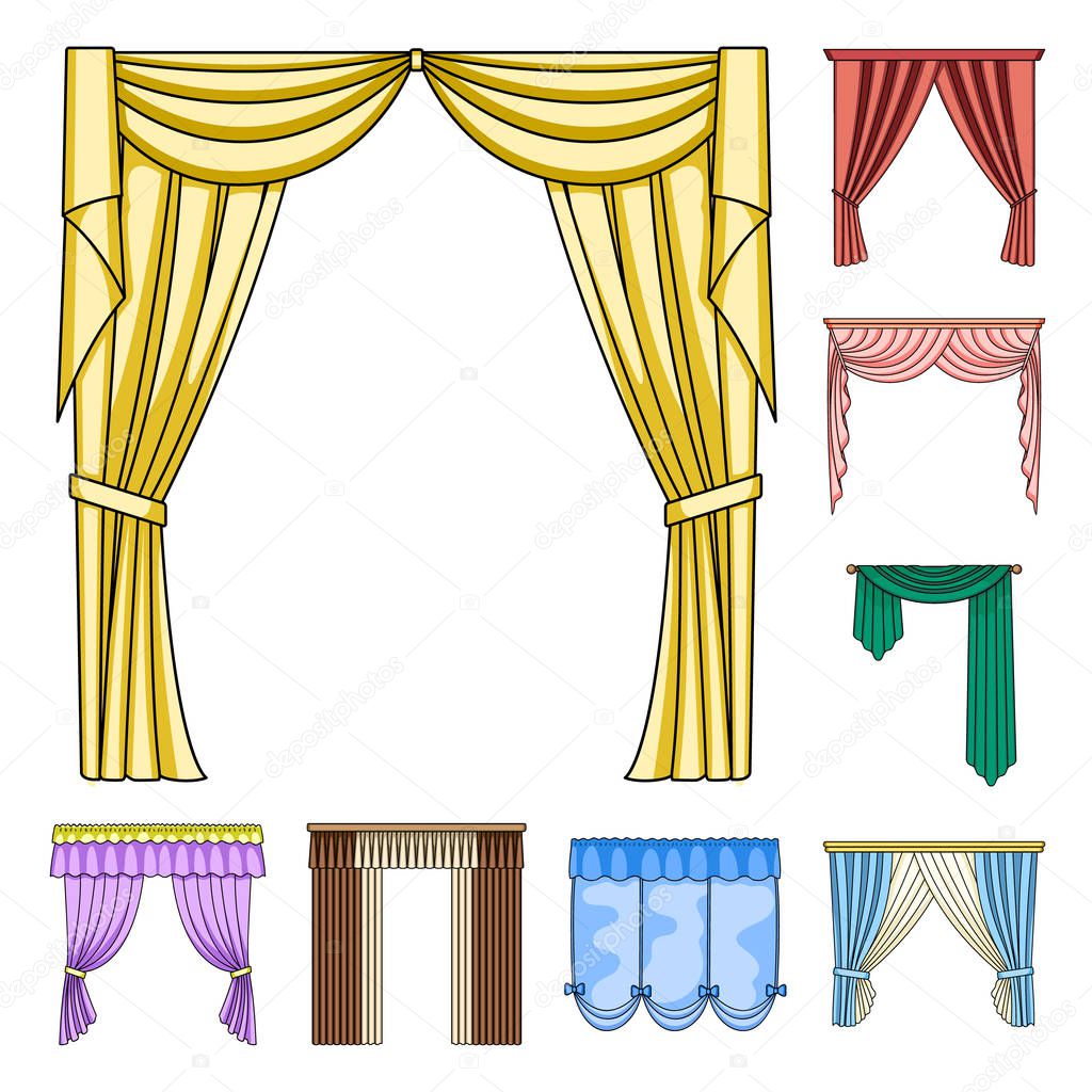 Different kinds of curtains cartoon icons in set collection for design. Curtains and lambrequins vector symbol stock  illustration.