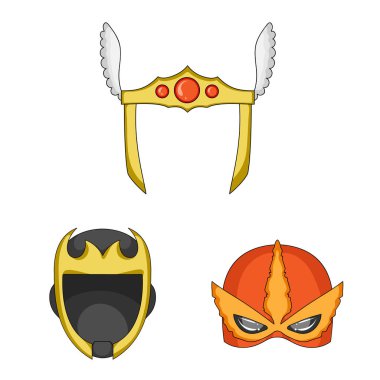 Kahraman ve maske simge vektör Illustration. Kahraman ve süper kahraman hisse senedi vektör çizim seti.