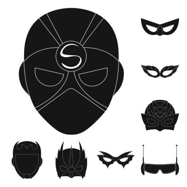 Kahraman ve maske logosu yalıtılmış nesne. Kahraman kümesi ve hisse senedi için süper kahraman vektör simgesi.