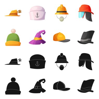 Şapkalar ve kap simgesi yalıtılmış nesne. Web için hisse senedi sembolü şapkalar ve aksesuar koleksiyonu.