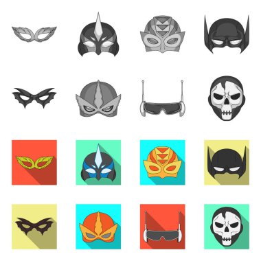 Kahraman ve maske işaret yalıtılmış nesne. Kahraman kümesi ve hisse senedi için süper kahraman vektör simgesi.