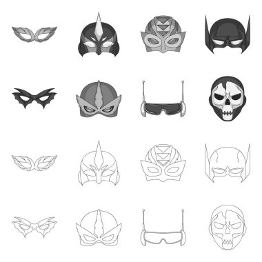 Kahraman ve maske logosu yalıtılmış nesne. Web için kahraman ve süper kahraman hisse senedi simgesi kümesi.