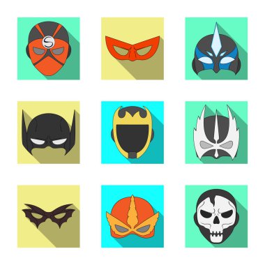 Kahraman ve maske işaret yalıtılmış nesne. Kahraman ve süper kahraman hisse senedi vektör çizim topluluğu.