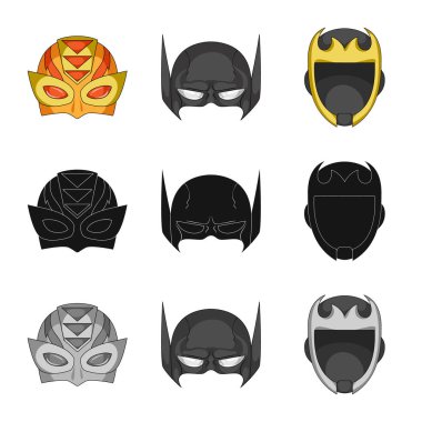 Kahraman ve maske logosu yalıtılmış nesne. Kahraman kümesi ve hisse senedi için süper kahraman vektör simgesi.