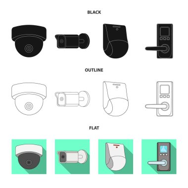 Cctv ve kamera logosu yalıtılmış nesne. Cctv ve sistem hisse senedi simgesi için web topluluğu.