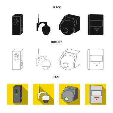 Cctv ve kamera logo vektör tasarımı. Hisse senedi için cctv ve sistem vektör simge kümesi.