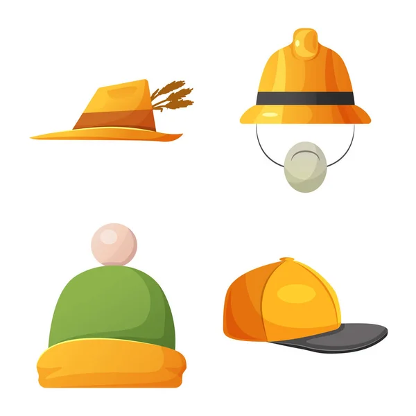 모자와 모자 아이콘의 벡터 디자인입니다. 모자와 재고에 대 한 액세서리 벡터 아이콘 세트. — 스톡 벡터