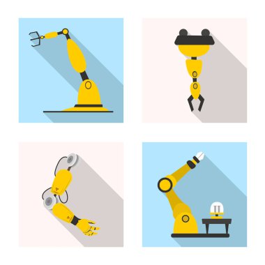 Robot ve fabrika simge vektör tasarımı. Robot ve uzay hisse senedi simgesi için web topluluğu.