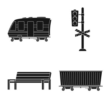 Tren ve istasyon logo vektör tasarımı. Tren ve bilet hisse senedi vektör çizim topluluğu.