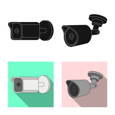 Cctv kamera simgesi yalıtılmış nesne. Hisse senedi için cctv ve sistem vektör simge kümesi.