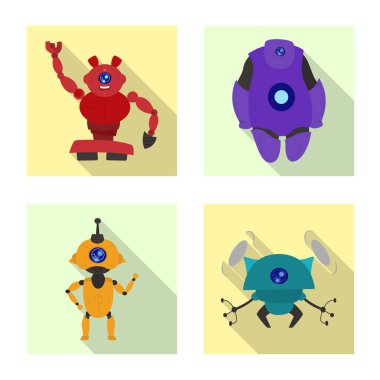 Robot ve fabrika işareti vektör Illustration. Hisse senedi için robot ve uzay vektör simge topluluğu.