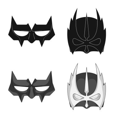 Kahraman ve maske simge vektör Illustration. Kahraman ve süper kahraman hisse senedi vektör çizim seti.