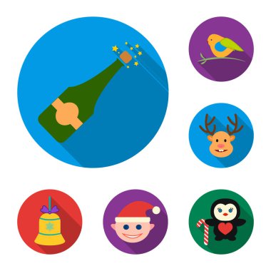 Noel öznitelikleri ve aksesuarları düz simgeler set koleksiyonu tasarım için. Neşeli Noel vektör simge stok web çizim.