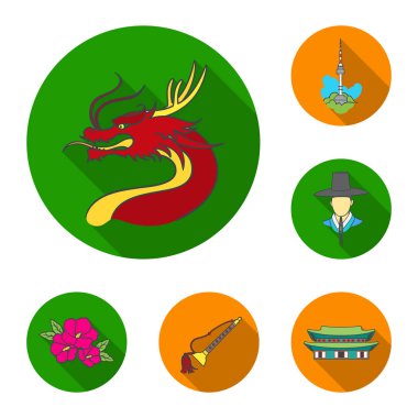 Ülkenin Güney Kore set koleksiyonu tasarım için düz simgeler. Seyahat ve cazibe simge stok web illüstrasyon vektör.