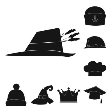 İllüstrasyon işareti şapkalar ve kap vektör. Web için hisse senedi sembolü şapkalar ve aksesuar koleksiyonu.