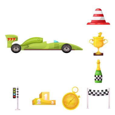 Araba ve ralli simge vektör tasarımı. Araba ve yarış hisse senedi vektör çizim seti.
