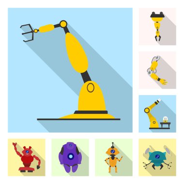 Robot ve fabrika simge vektör tasarımı. Hisse senedi için robot ve uzay vektör simge topluluğu.