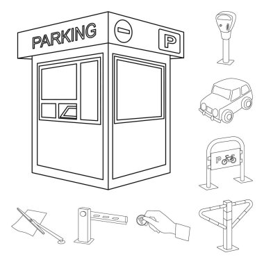 Park arabalar anahat simgeleri set koleksiyonu tasarım için için. Ekipman ve hizmet vektör simge illüstrasyon stok.