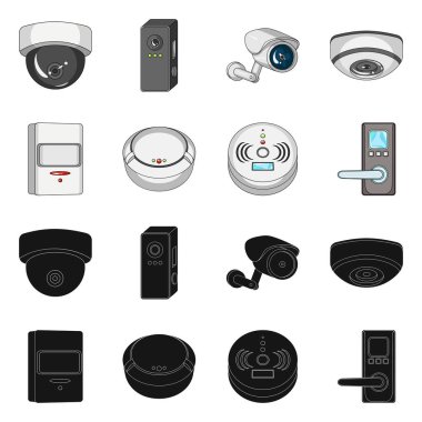 Cctv ve kamera simgesi yalıtılmış nesne. Web için cctv ve sistem hisse senedi simgesi kümesi.