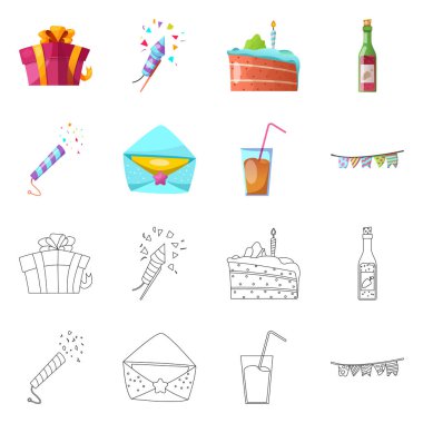 Parti ve Doğum işareti vektör Illustration. Web için kutlama ve parti hisse senedi simgesi kümesi.