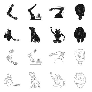 Robot ve fabrika simge vektör Illustration. Robot ve uzay hisse senedi simgesi için web topluluğu.
