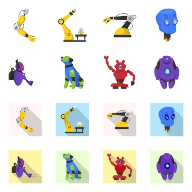 Robot ve fabrika logo vektör Illustration. Web için robot ve uzay hisse senedi simgesi kümesi.