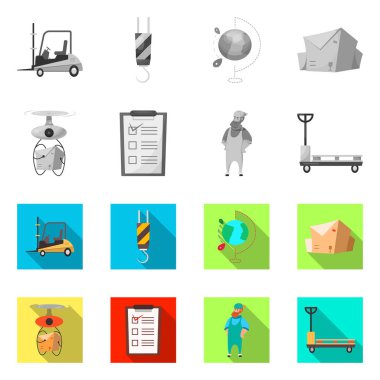 Eşya ve kargo simge vektör tasarımı. Ürünler ve hisse senedi için ambar vektör simge koleksiyonu.