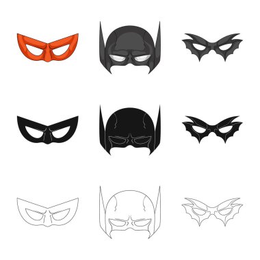 Kahraman ve maske simgesinin vektör resmi. Kahraman ve süper kahraman hisse senedi vektör çizim seti.