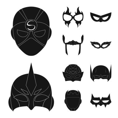 Kahraman ve maske simge vektör Illustration. Kahraman ve süper kahraman hisse senedi vektör çizim seti.