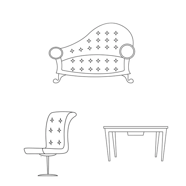 Ilustración vectorial de muebles y letrero de apartamento. Conjunto de muebles y el hogar vector de la ilustración . — Vector de stock
