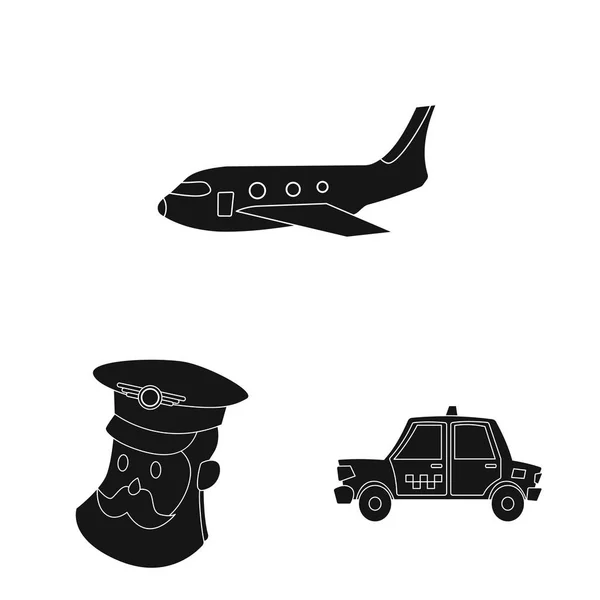 Illustration vectorielle du logo des aéroports et des avions. Ensemble d'illustration vectorielle de stock d'aéroport et d'avion . — Image vectorielle