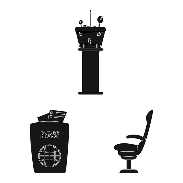 Векторний дизайн аеропорту та піктограми літака. Набір символів аеропорту та літака для Інтернету . — стоковий вектор