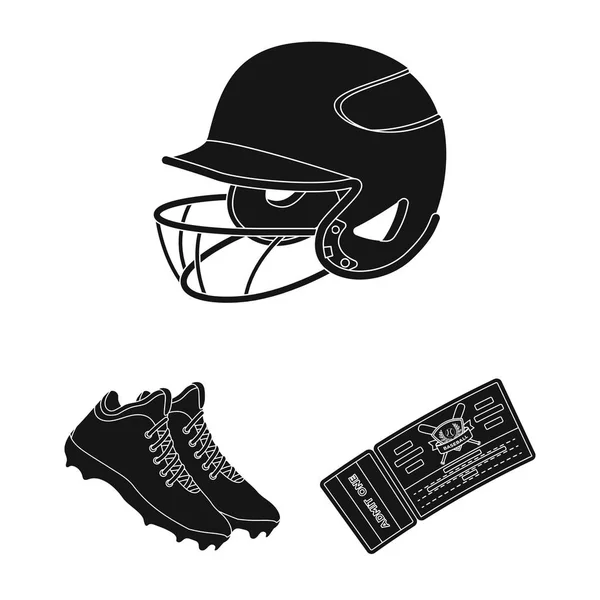 Baseball och attribut svart ikoner i set samling för design. Basebollspelare och utrustning vektor symbol lager web illustration. — Stock vektor