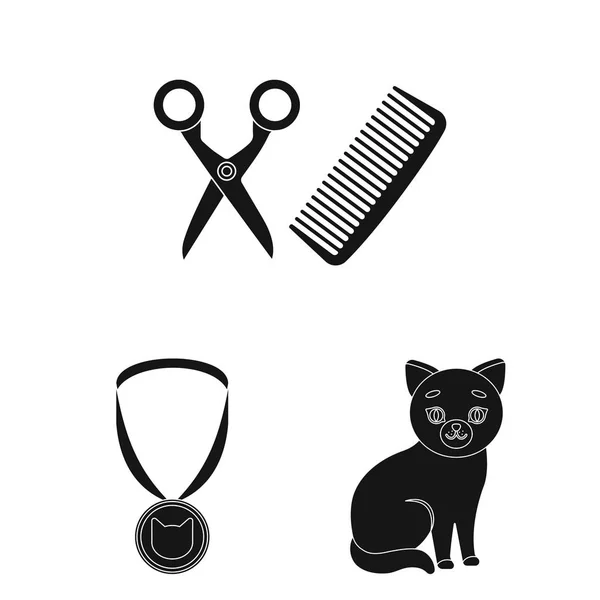 Un chat animal icônes noires dans la collection ensemble pour le design. Entretien d'un chat vecteur symbole stock illustration web . — Image vectorielle