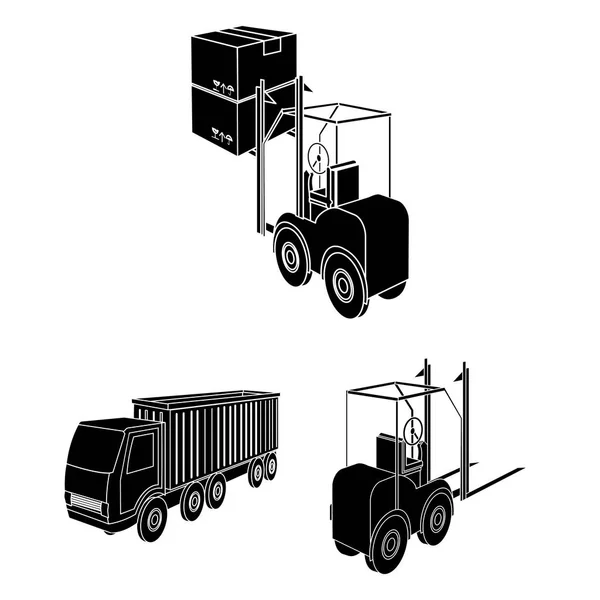 Logistik und Lieferung schwarze Symbole in Set-Kollektion für Design. Transport und Ausrüstung isometrisches Vektorsymbol stock web illustration. — Stockvektor