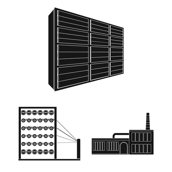 Indústria têxtil ícones pretos na coleção de conjuntos para design.Textile equipamentos e tecidos símbolo vetorial web ilustração . —  Vetores de Stock