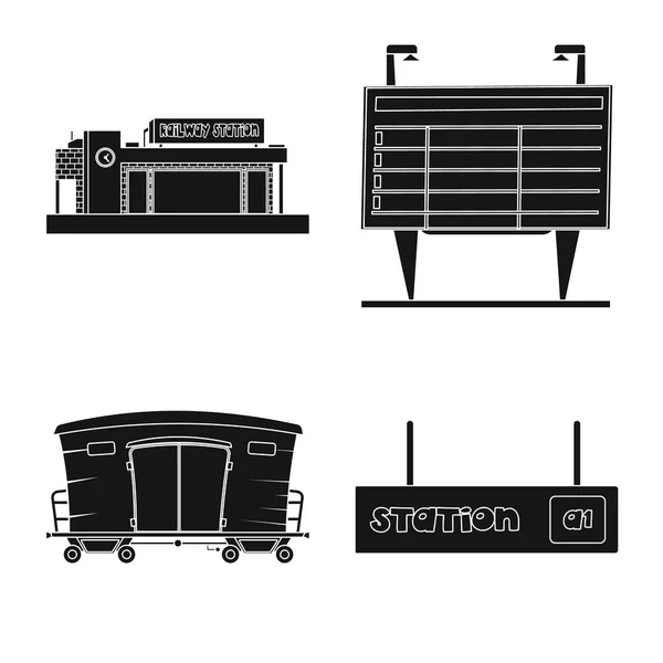 Isoliertes Objekt von Bahnhof und Bahnhofssymbol. Zug- und Fahrkartensymbole für den Bestand. — Stockvektor