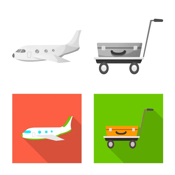 Vektordesign des Flughafen- und Flugzeuglogos. Set von Flughafen und Flugzeug Aktiensymbol für Web. — Stockvektor
