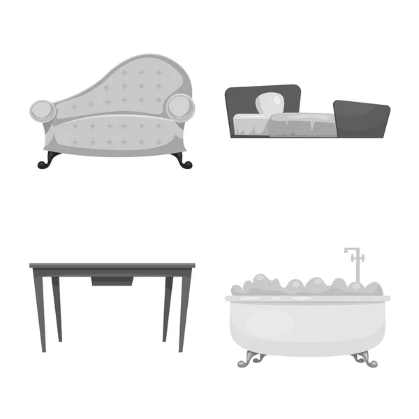 Векторная иллюстрация мебели и знака квартиры. Набор мебели и символ домашнего запаса для интернета . — стоковый вектор